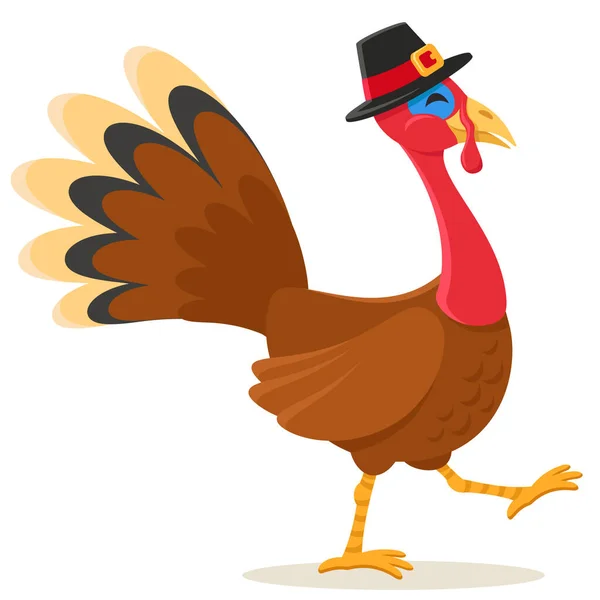 Turkey Bird Hat Goes White Background Character Thanksgiving Day — Stock Vector