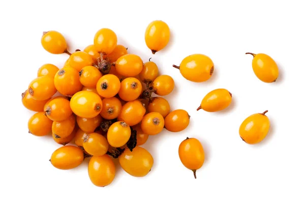 Heap Sea Buckthorn Scattered Close White Background Top View — Stock Photo, Image