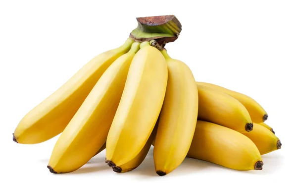 Finom Mini Banán Közelkép Fehér Háttérrel Elszigetelt — Stock Fotó