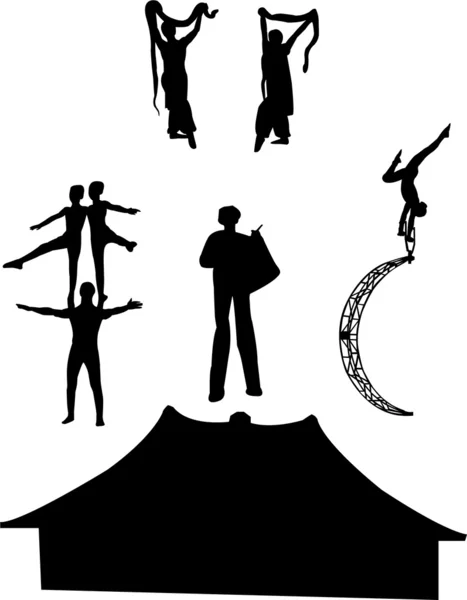 Collection of circus artists silhouette — Stock Vector