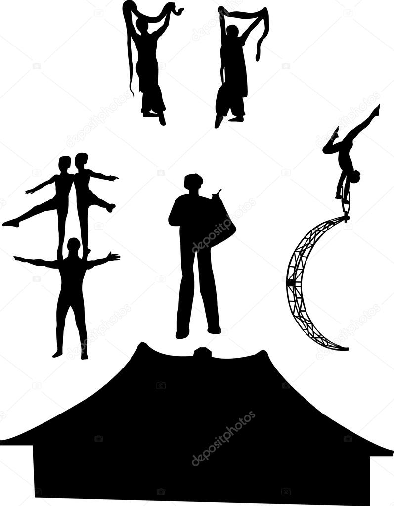 collection of circus artists silhouette