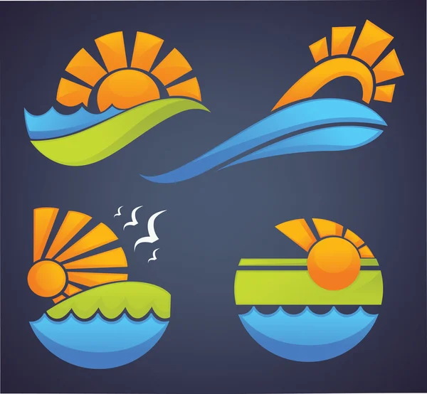 สัญลักษณ์ของทะเล ดวงอาทิตย์และฤดูร้อน — ภาพเวกเตอร์สต็อก