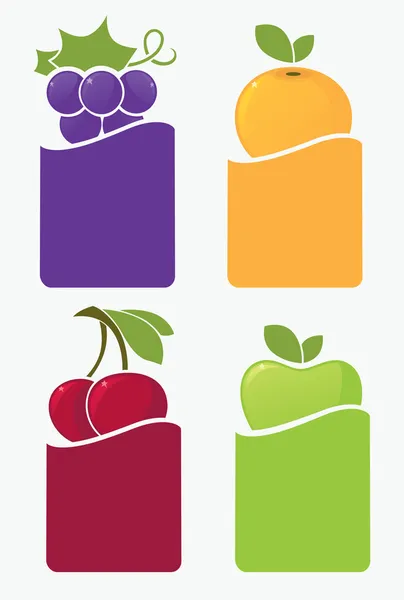Frutas e bagas frescas autocolantes e rótulos — Vetor de Stock