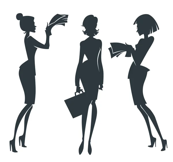 Vector collection of business girl silhouettes — Stock Vector