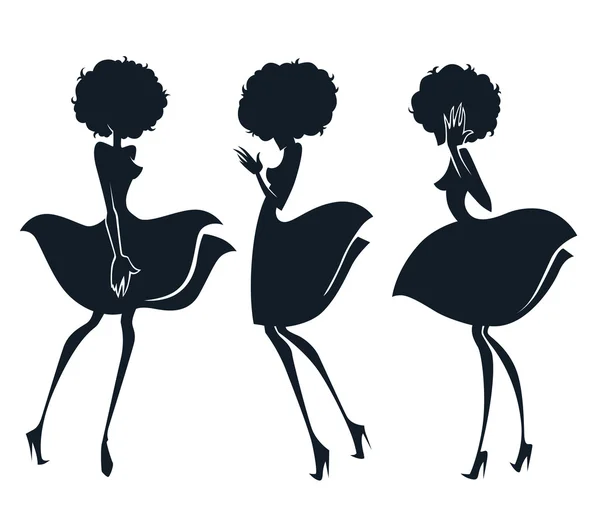 Vector collection of girl silhouettes in disco style — Stock Vector