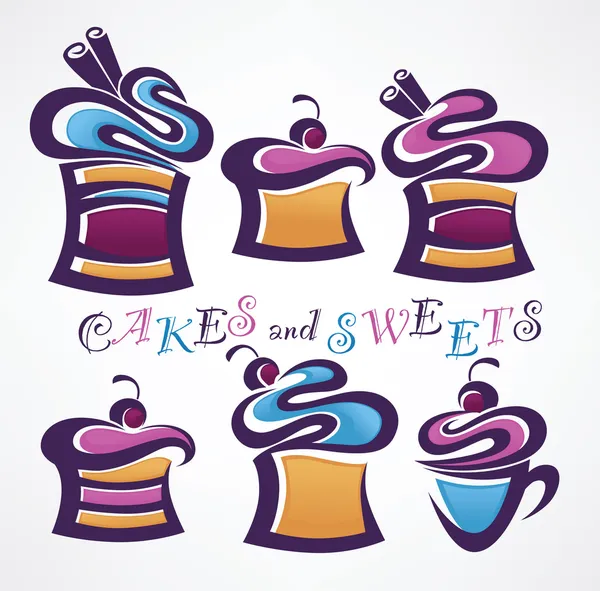 Vektor-Sammlung von lustigen farbigen Süßigkeiten und Kuchen — Stockvektor