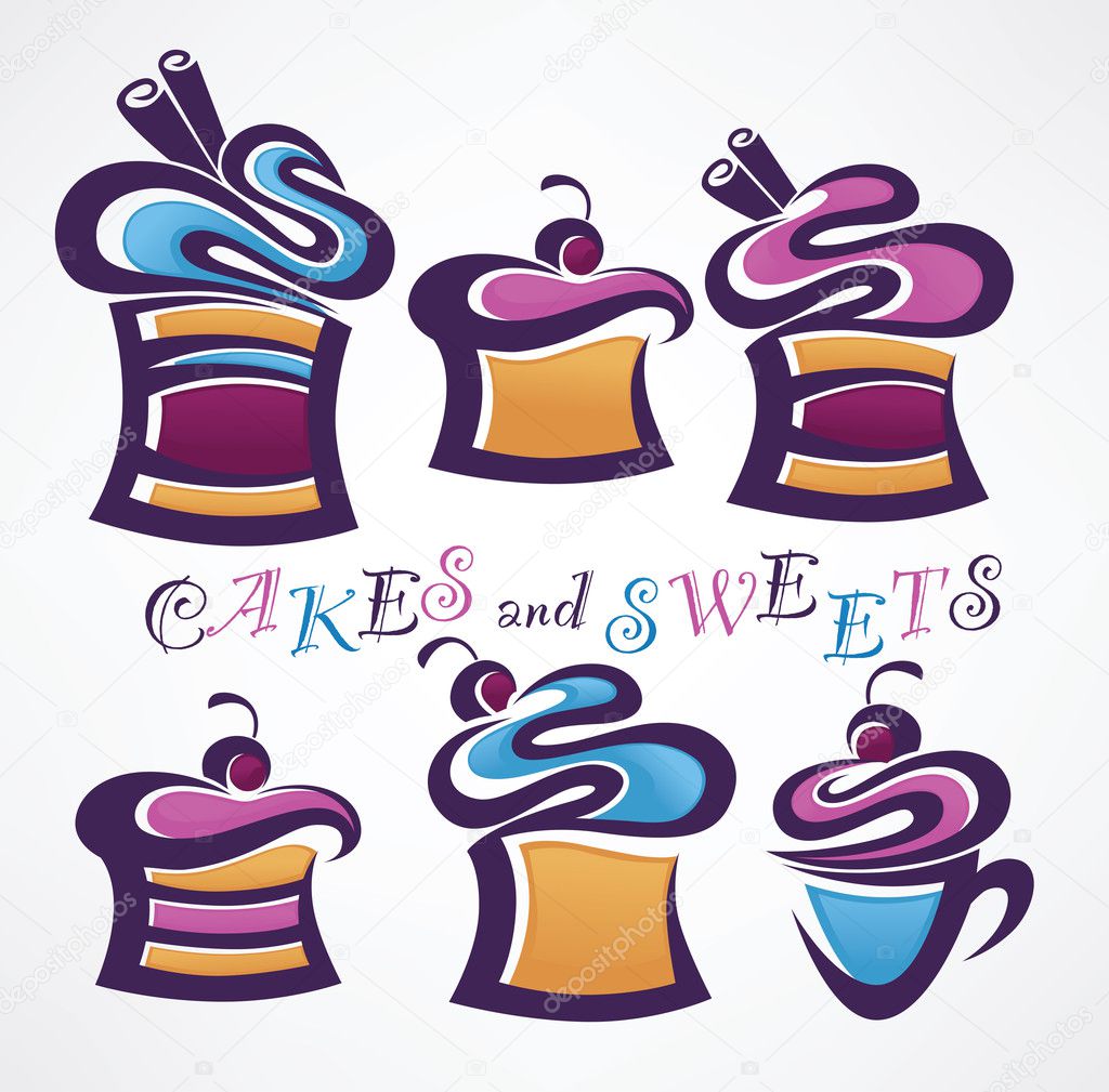 Vector collection of funny colored sweets and cakes