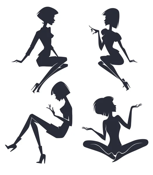 Vector collection of fashionable girls silhouettes — Stock Vector