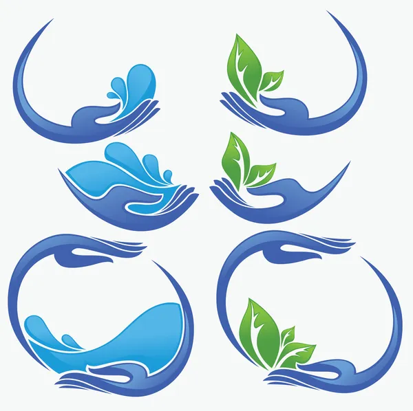Nettoyer les mains des femmes, l'eau douce et les feuilles vertes — Image vectorielle