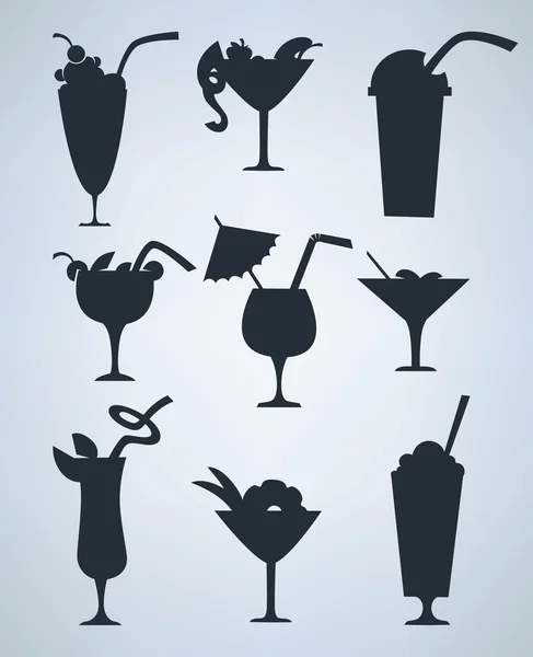 Colección vectorial de siluetas de bebidas de verano — Vector de stock