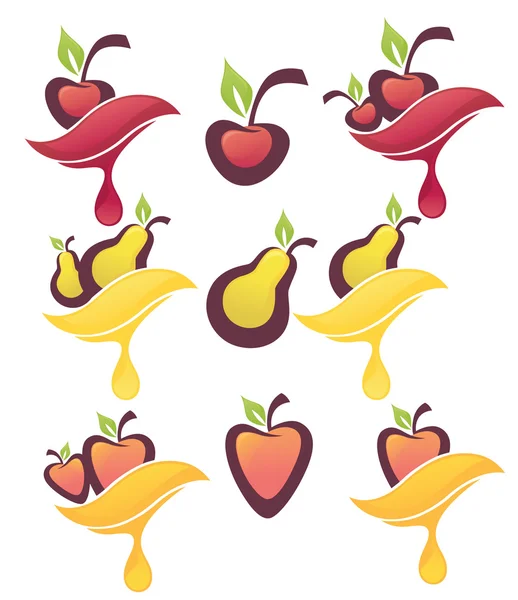 Vector collection of fresh fruits and berries, juice stickers an — Stockvector