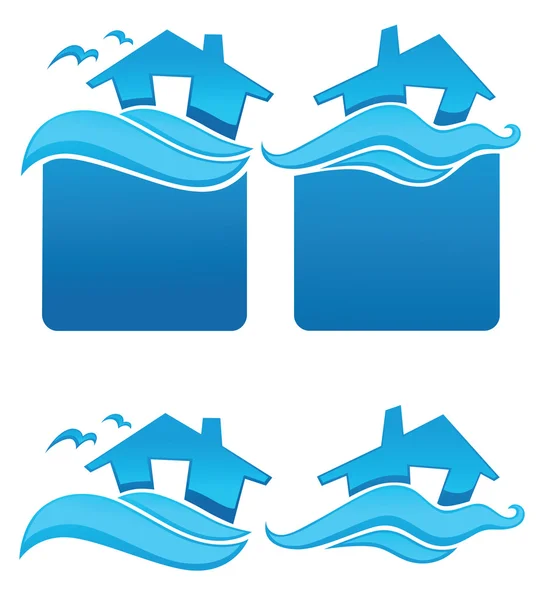 Your home near the ocean, property and real estate symbols — Stock Vector