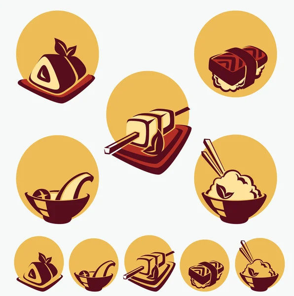 Colección vectorial de símbolos de comida japonesa — Vector de stock