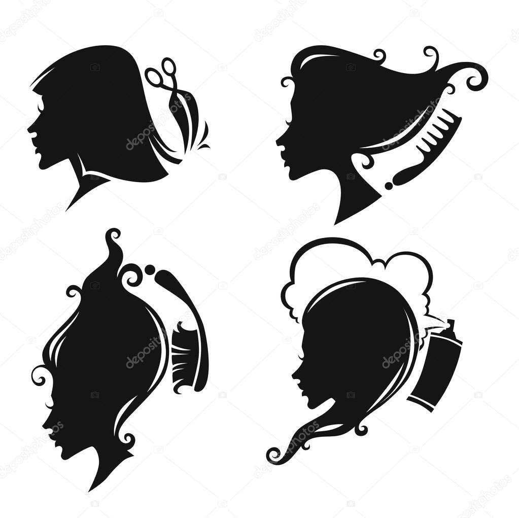 Vector collection of women head silhouettes and 