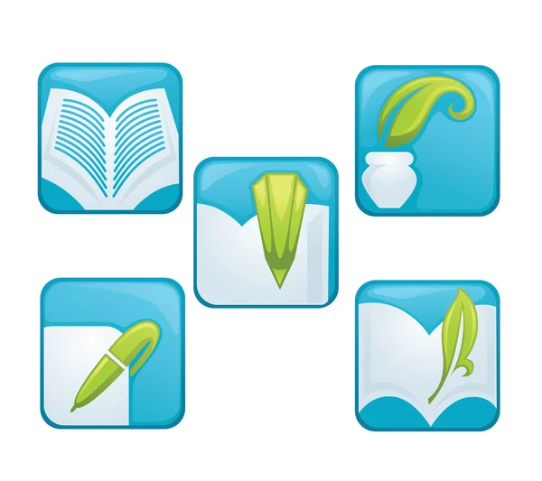 Coleção vetorial de leitura, livros e ícones educacionais — Vetor de Stock