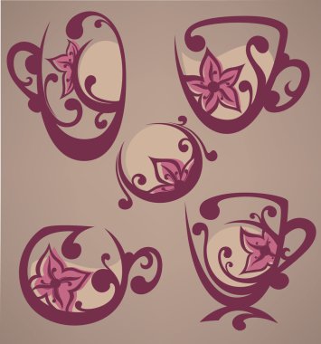 floral tea, vector collection of cups full of fresh organic drin clipart