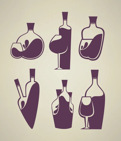 Vector insamling av stiliserade alkohol och vin symboler — Stock vektor