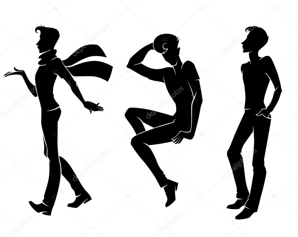 young, handsome and fshionable men silhouettes