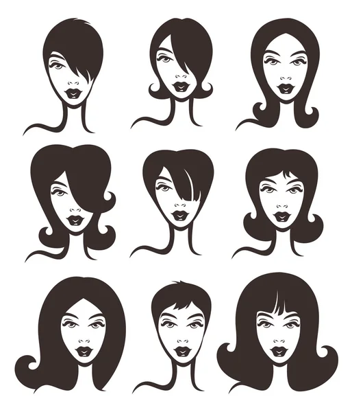 Vector collection of woman faces and hairstyles — Stock Vector