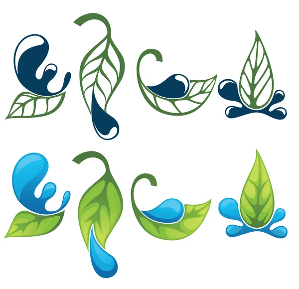 Collection vectorielle de signes, symboles et silhouettes de feuilles et d'eau — Image vectorielle