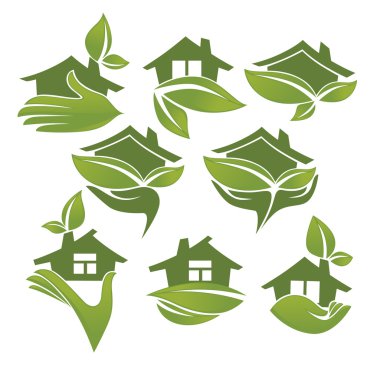 yeşil ve ecologycal evleri, vektör işaret ve sembolleri