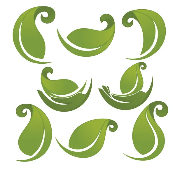 Vektorsammlung von grünen Blättern und Handbildern — Stockvektor