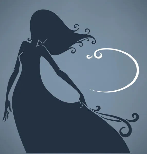 長いドレスのベクトルの背景の美しい少女のシルエット — ストックベクタ