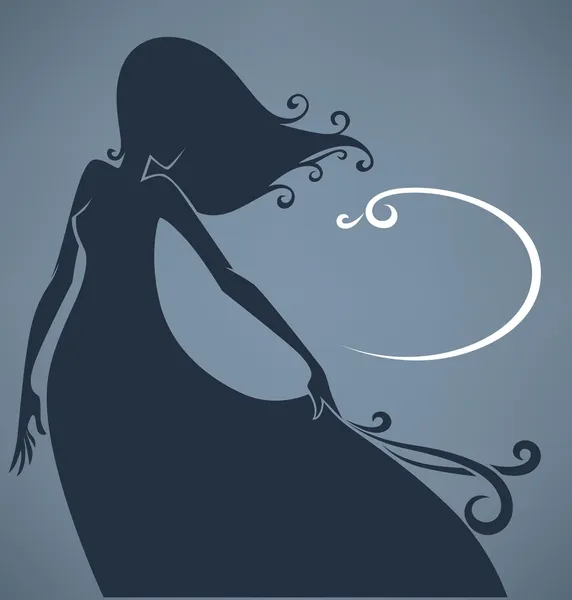 Silueta de hermosa chica en vestido largo, vector de fondo — Vector de stock