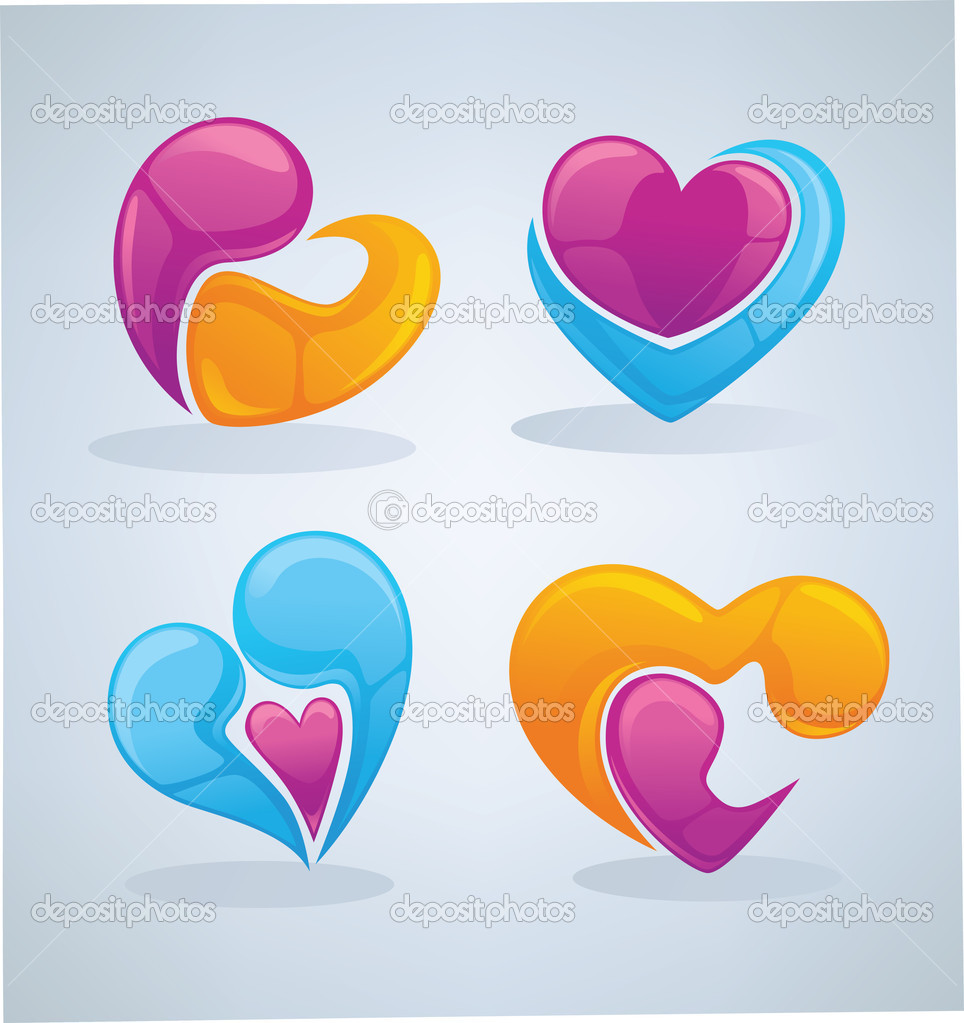 Bright and glossy vector collection of love concept, labels and