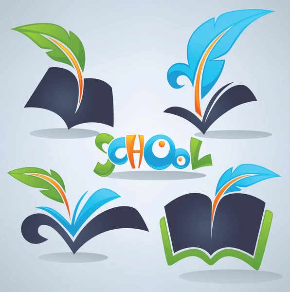 Okula dönüş, kitaplar, parşömen, okuma topluluğu vektör bir — Stok Vektör