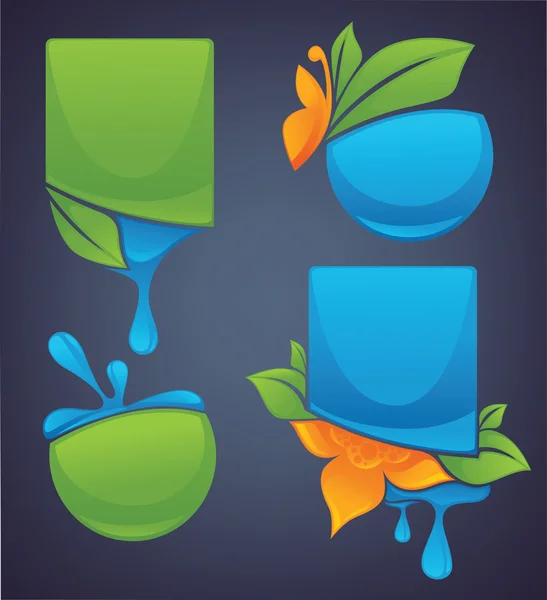 Colección vectorial de hojas frescas y agua limpia, flor y pero — Vector de stock