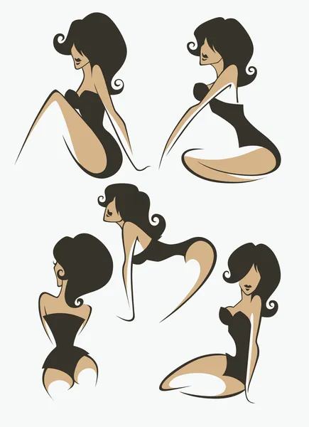 Vector collection of cartoon pin up girls in different pose — Stock Vector