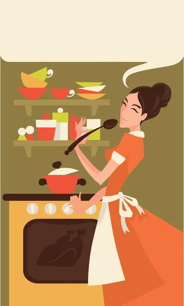 Cocina casera en estilo retro, ilustración comercial vectorial — Vector de stock