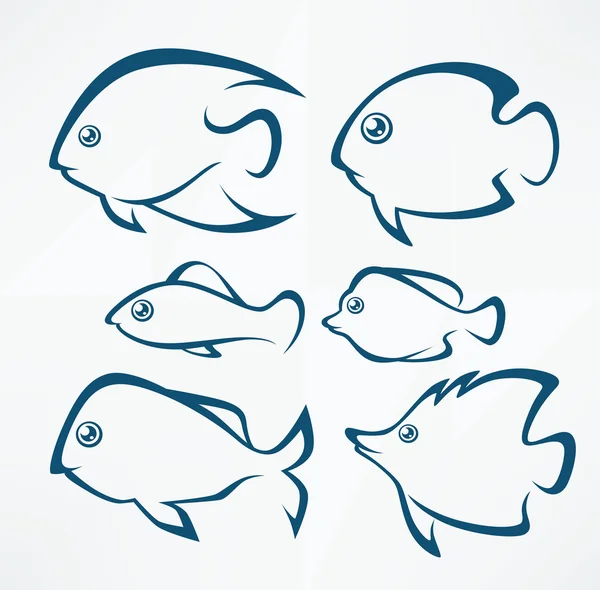 Tropické ryby ikony, znaky, symboly — Stockový vektor