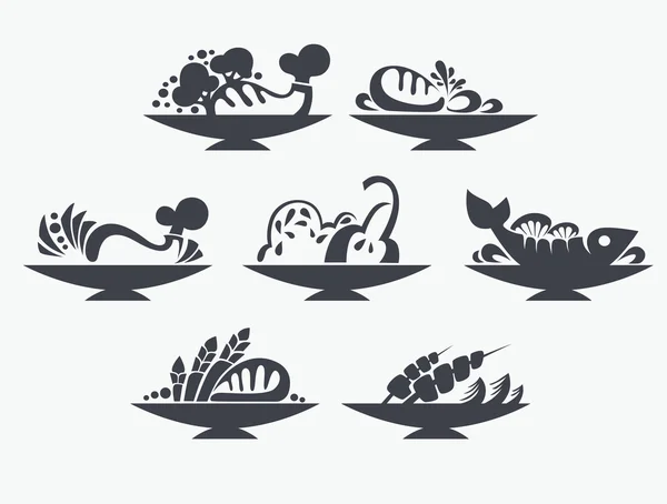 不同肉、 烧烤和其他食品标志的矢量集合 — 图库矢量图片