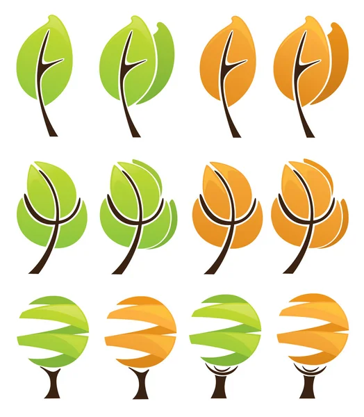 Vector collection of trees symbols autumn and summer — Stock Vector