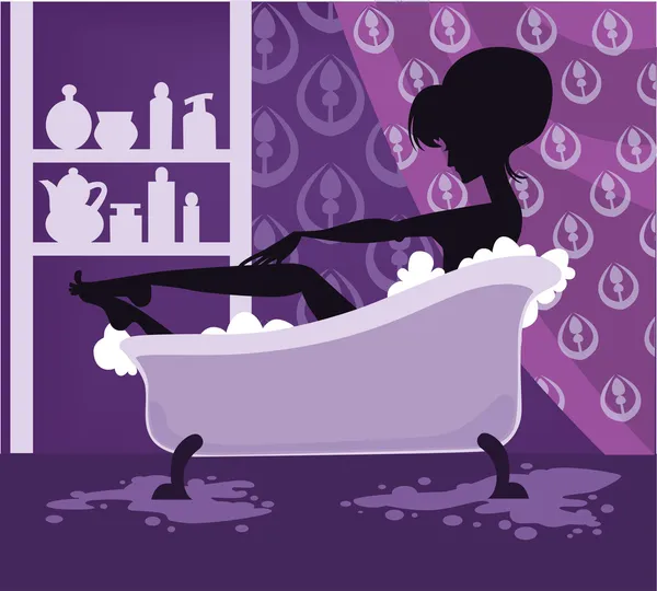Imagen vectorial de la hermosa chica en el baño — Vector de stock