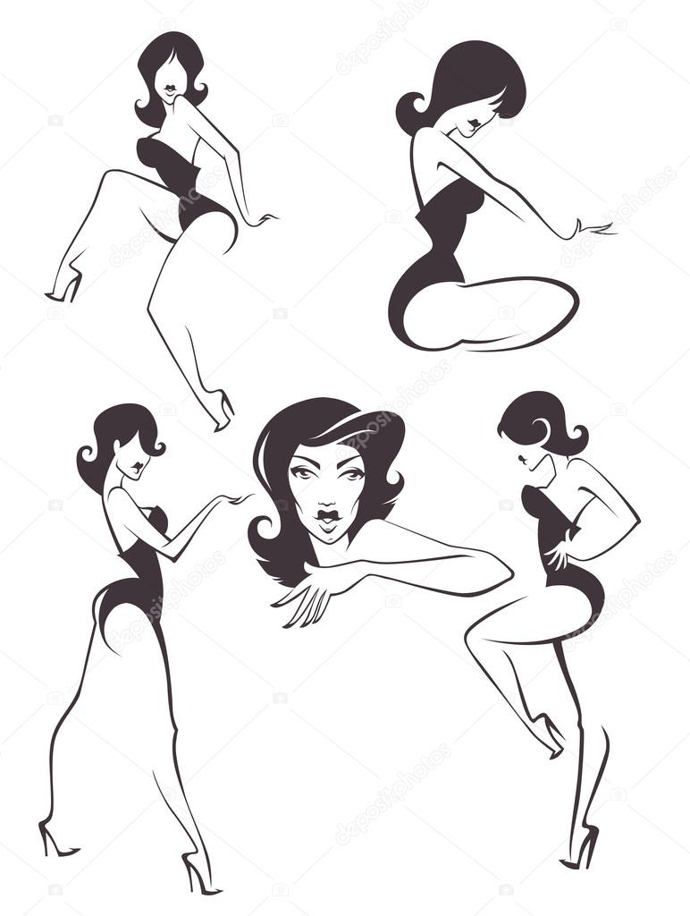 Vector collection of cartoon pin up girls in different poses