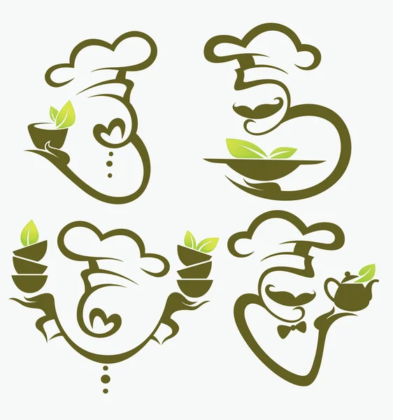 Organic cooking symbols, food and chief silhouettes — Stock Vector