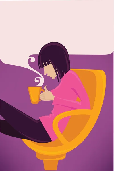 Pausa para el café, chica y taza de bebida caliente — Archivo Imágenes Vectoriales
