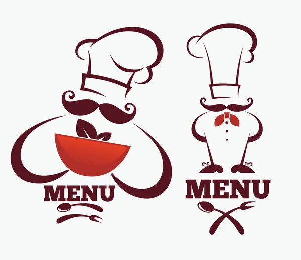 Símbolos de cocina, comida y siluetas principales — Vector de stock