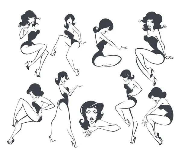 Gran colección vectorial de estilizado pin up niñas en diferentes po — Archivo Imágenes Vectoriales