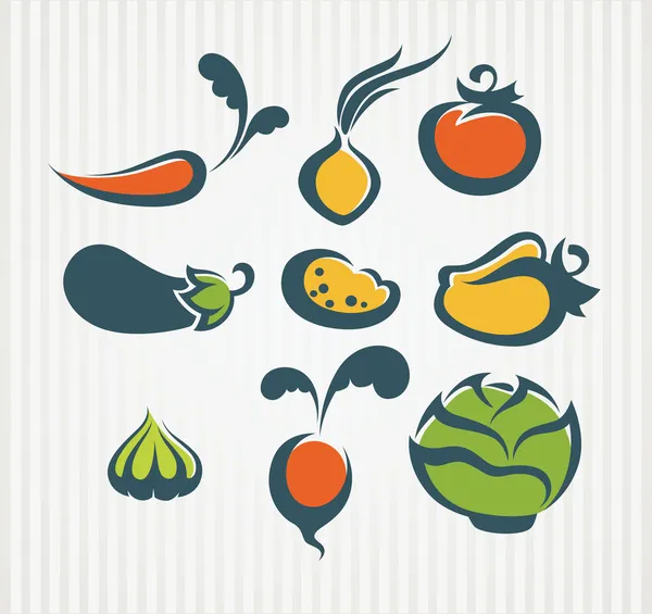 Collection vectorielle d'images de légumes sur fond rayé — Image vectorielle