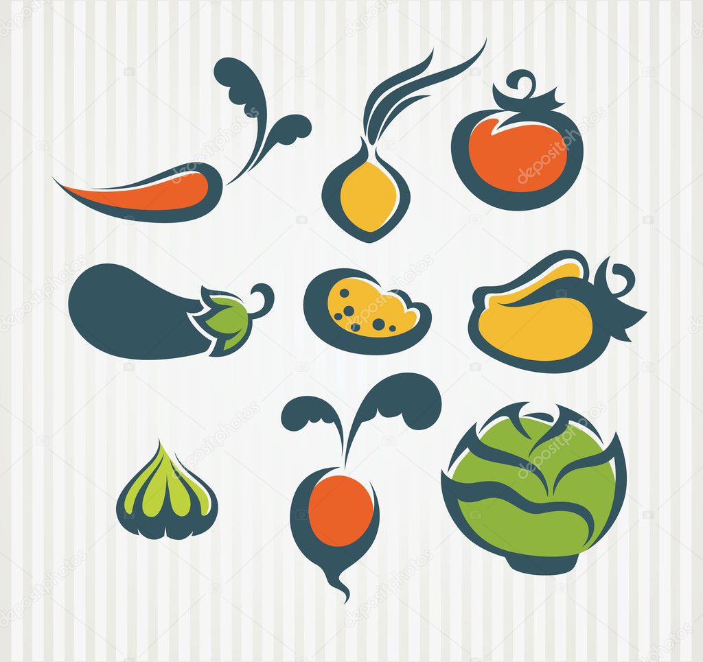 Vector collection of vegetables images on striped background