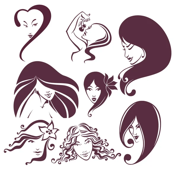 Large vector collection of beautiful woman faces — Stock Vector