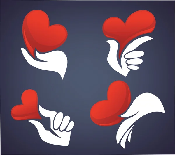 White hands and red hearts — Stock Vector