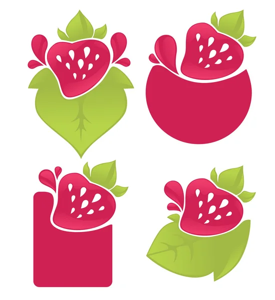 Juice stickers and strawberry symbols for your text — Stock Vector