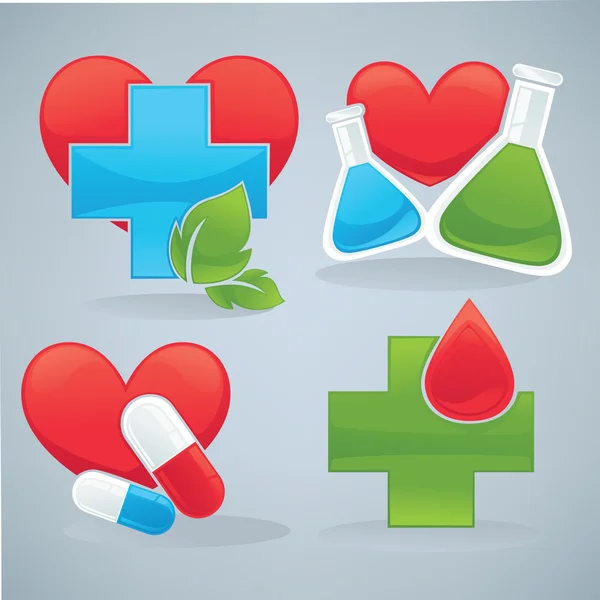 Geneeskunde en gezondheidszorg symbolen en pictogrammen — Stockvector