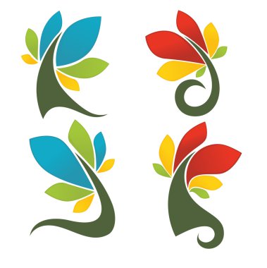 vektör koleksiyonu, parlak parlak ağaç ve yaprak işaretleri