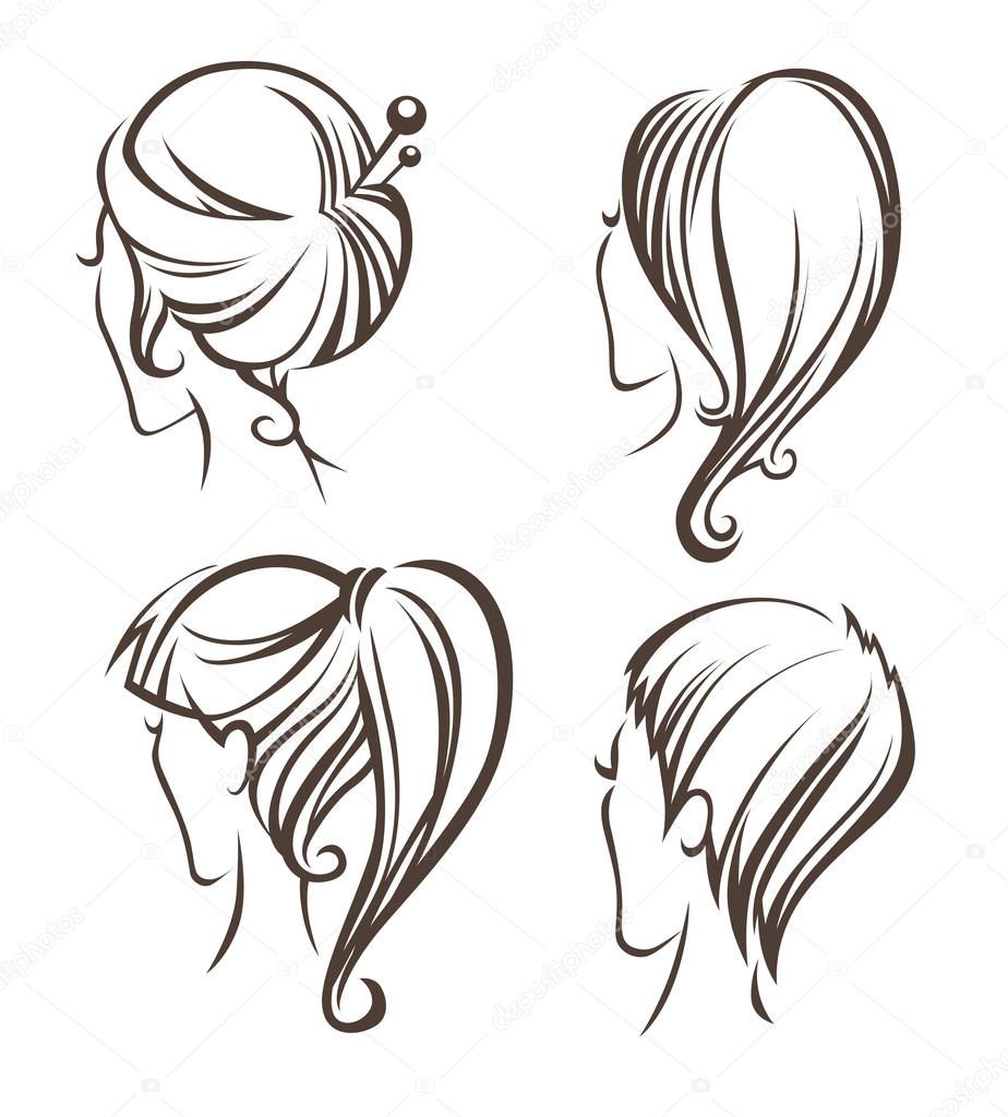 Women Head Images And Hairstyles On Back Side Stock Vector